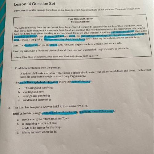 ELA Grade 6 Module 3 LESSON 14 QUESTION SET BLOOD ON THE RIVER answers plz