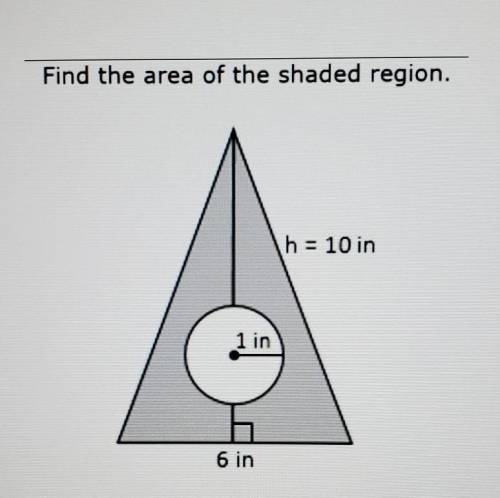 Find the area of the shaded region. h = 10 in 1 in 6 in​