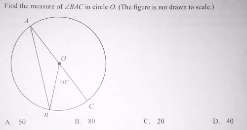 Find the measure of ZBAC in circle 0. (The figure is not drawn to scale.)