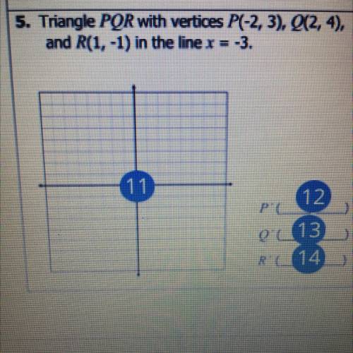 Triangle PQR with vertices P(-2,3), Q(2,4), and R(1,-1) in the line x=-3