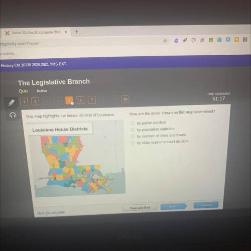 Stricts of Louisiana.
 

How are the areas shown on this map determined?
cts
O by parish borders
O