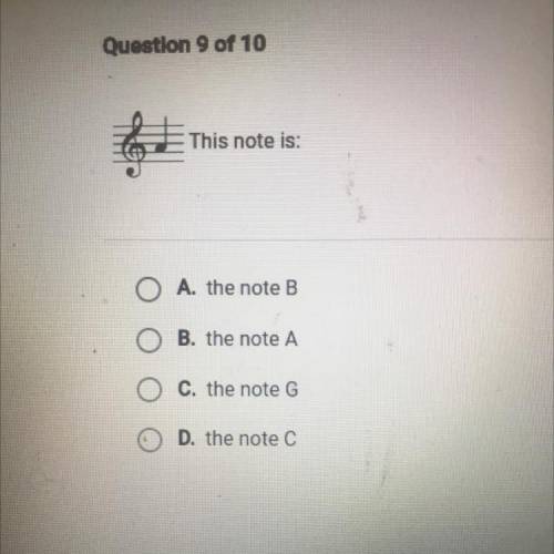 This note is:
A. the note B
O
B. the note A
C. the note G
D. the note C