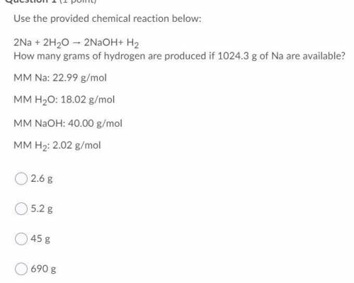 Easy ! molar ratios How many grams of hydrogen are produced if 1024.3 g of Na are available?