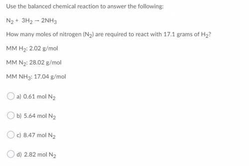 How many moles of nitrogen (N2) are required to react with 17.1 grams of H2?