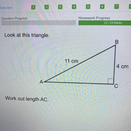 Look at this triangle.

B
11 cm
4 cm
Work out length AC.
(my teacher told me to start out with c f