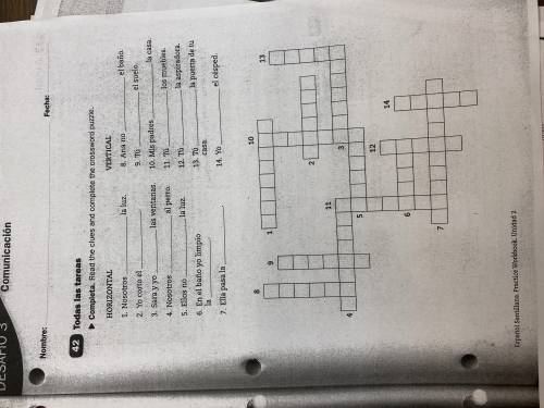 Spanish 1 crossword pleaseeeeee help