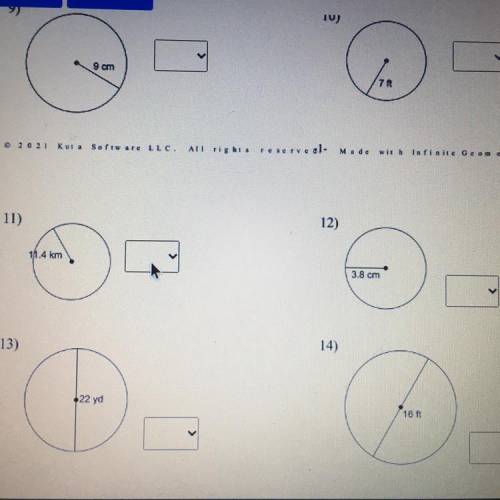 Please help and fill out please

Look at picture 
Find the circumference of a circle and round you