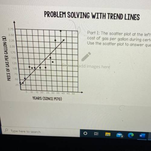 Use the trend line on the scatter plot above for

problems 1-7
Write an equation for the trend lin
