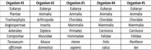 What classification group(s) do all organisms in the table have in common? (5a1-DOK2)

A. 
kingdom
