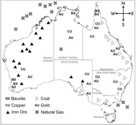 What conclusion can be made based on this map?

a) Most iron ore is found in the west.
b) Australi