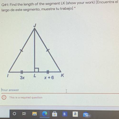 Find the length of the segment LK