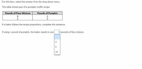 For this item, select the answer from the drop-down menu.

The table shows part of a pumpkin muffi