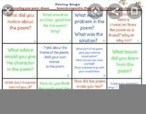 Make a Poetry Bingo /Poetry Ladder /Poetry Dice based on the chapter “JUST

ME”.
how to make poetry