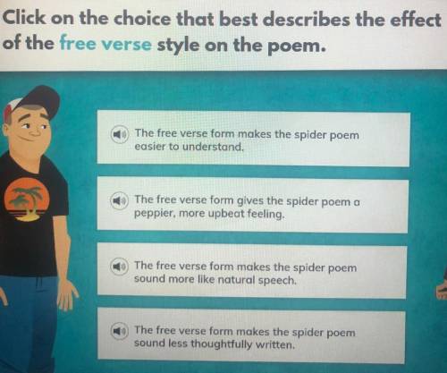 Click on the choice that best describes the effort of the free verse style on the poem.