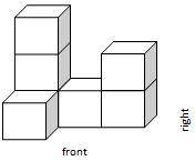 Use the following model.

How many cubes would be shown in the right view of the model?
A. 3
B. 6