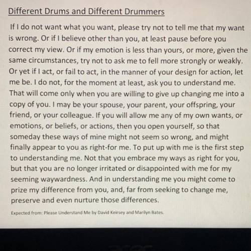 1. Read the poem called “Different Drums & Different Drummers”

2. When you are done, answer t