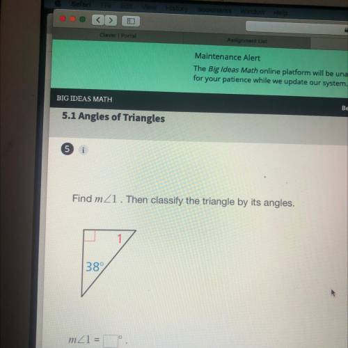 Find the m<1. Then classify the triangles by its angles