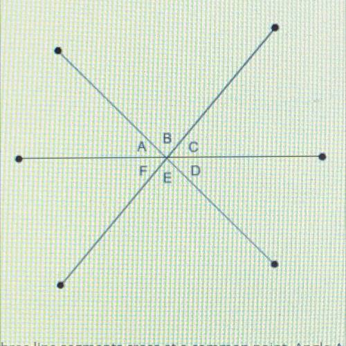 In the figure, three line segments cross at a common point. Angle A is 45°, and angle E is 85°. Wha