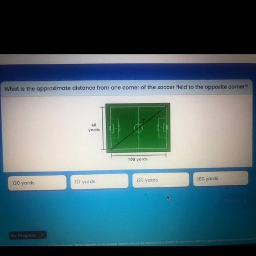 What is the approximate distance from one corner of the soccer field to the opposite comer?