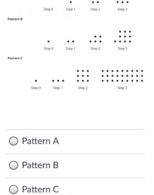 Which pattern shows an exponential relationship between the step number and the number of dots? And