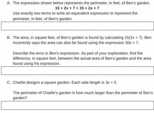 Ben designs a rectangular garden as shown below. He will design both rock sections to have the same