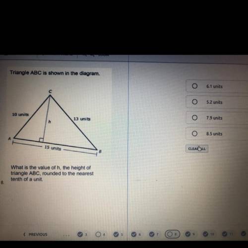 (Check image) What is the value of age the height of the triangle ABC rounded to the nearest 10th o