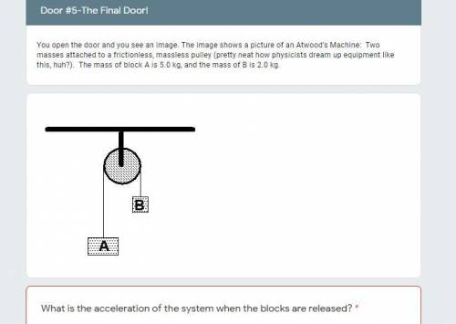 What is the acceleration of the system when the blocks are released? Pls help <3