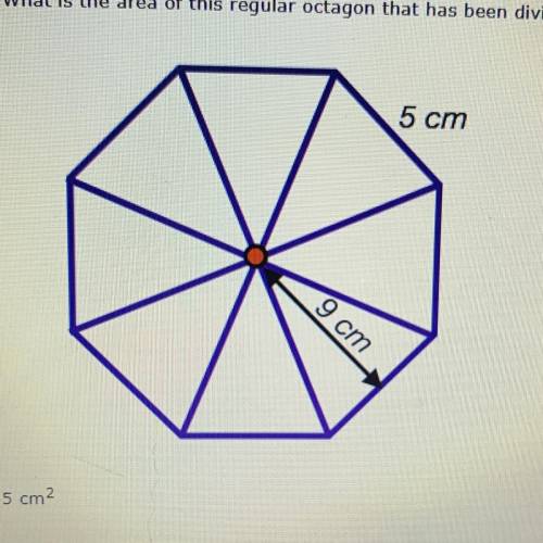 What is the area of this regular octagon that has been divided into eight congruent triangles?

a.
