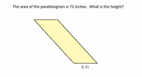The area of the parrelleogram is 72 inches. what is the height in square inches