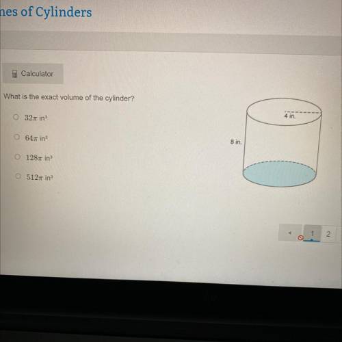 What is the exact volume of the cylinder?
A 32m in
B 64m in
C 123m in
D 512m in