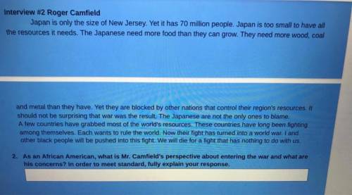 As an African American, what is Mr. Camfields perspective about entering the war and what are his c