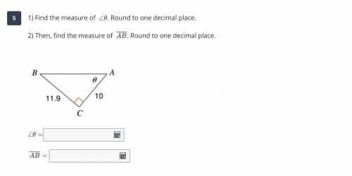 1) Find the measure of ∠θ. Round to one decimal place.

​2) Then, find the measure of AB Round to