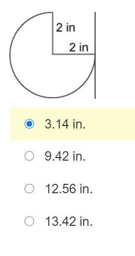 The figure is three-quarters of a circle.

What is the approximate perimeter of the figure?
Use 3.