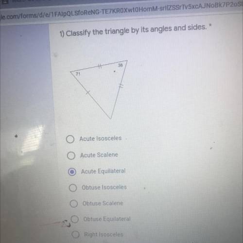 Classify the triangle by its angles and sides