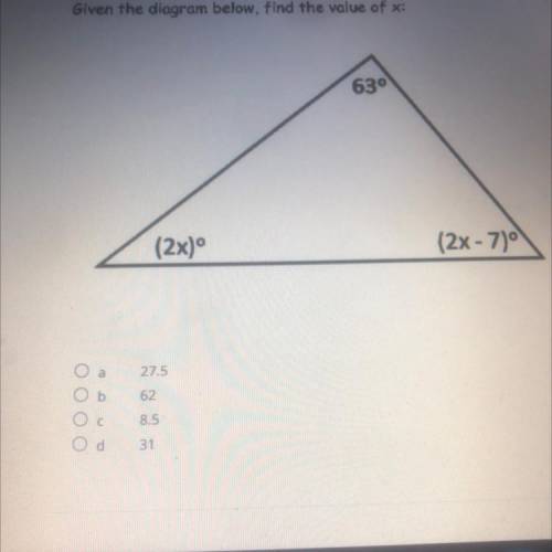 Given the diagram below, find the value of x
