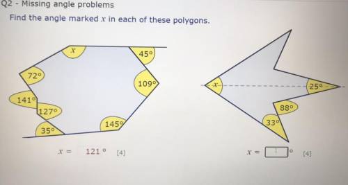Find the angle marked X in each of these polygons.