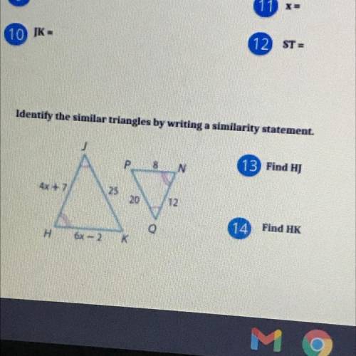 HELP!! Identify the similar triangles by writing a similarity statement.