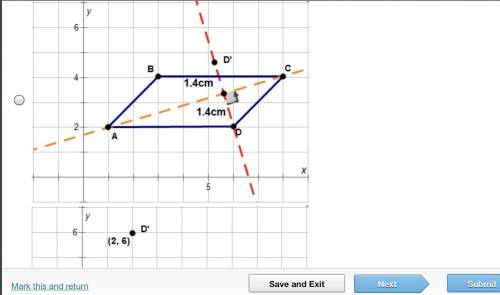 line? On a coordinate plane, parallelogram A B C D has points (1, 2), (3, 4), (8, 4), (6, 2). A das