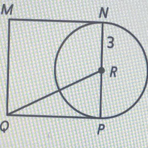 MNPQ is a square. The radius of circle Ris 3 inches.
Which of the following is the length of QR?