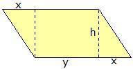 If x = 4 units, y = 12 units, and h = 8 units, find the area of the parallelogram shown above using