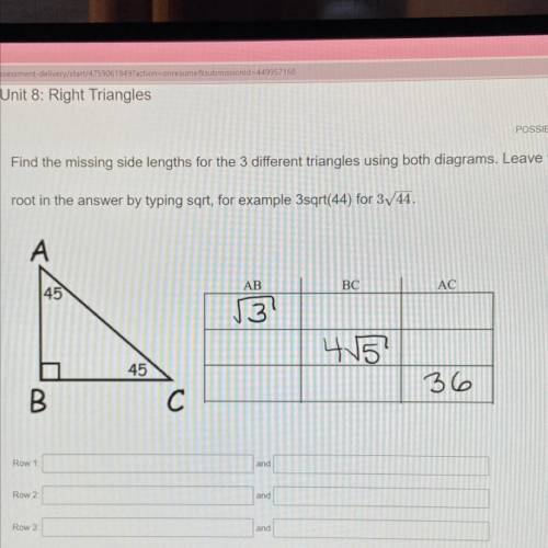HELP!!

Find the missing side lengths for the 3 different triangles using both diagrams. Leave the