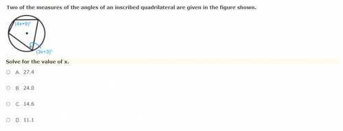 Two of the measures of the angles of an inscribed quadrilateral are given in the figure shown.

So
