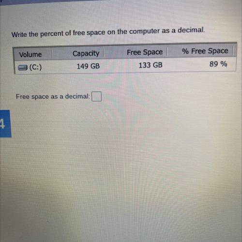 Write the percent of free space on the computer as a decimal.