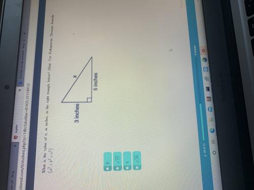 What is the value of x, in inches, in the right triangle below? 3 inches 5 inches