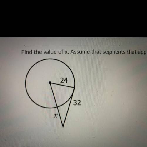 Find the value of x. Assume that segments that appear to be tangent are tangent.