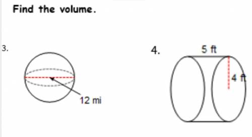 Please Help! Find the volume
Question 3 MI 3
Question 4 ft 3