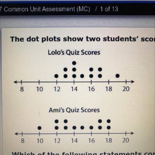 Which of the following statements correctly compares the median and range of their scores?

A.The
