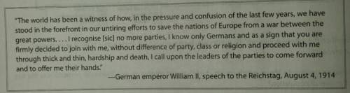In the passage below, why did William II claim in his speech to see no more parties... only German
