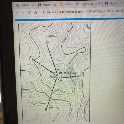 Which route would be easier for the hiker to climb? Write a little paragraph.