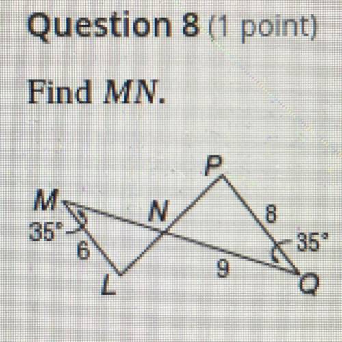 Find MN.
a) 12
b) 5 1/3
c) 7
d) 6 3/4